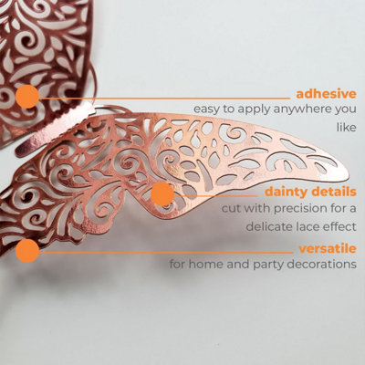 Walplus Floral 3D Butterflies Wall Sticker Art Decoration Decals DIY Home Rose Gold PVC - 6