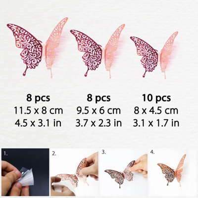 Walplus Floral 3D Butterflies Wall Sticker Art Decoration Decals DIY Home Rose Gold PVC - 7