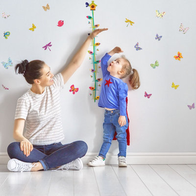 Walplus Floral Butterflies And Height Chart Kids Sticker PVC Multicoloured