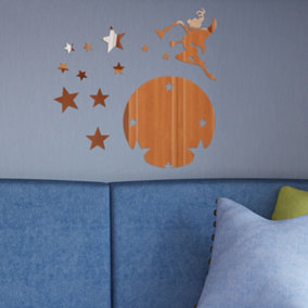 Walplus Flying Fairy Tinker Bell with Stars Round Mirror Sticker