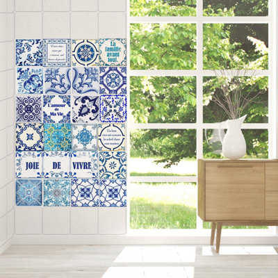 Walplus French Quote Classic Blue Tile Stickers PVC Price Comparisons | Compare The Build