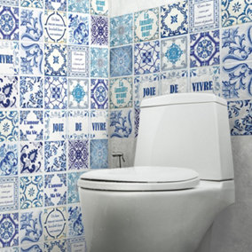Walplus French Quote Classic Blue Tile Stickers PVC