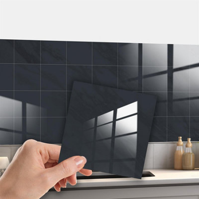 Walplus Glossy Marble Thick Peel and Stick Wall Tiles Stickers - 24Pcs Self Adhesive Stick on Tiles for Kitchen Denim Blue