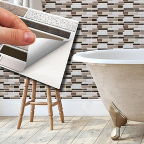 Walplus Golden Stone Brown And Beige Mosaic Wall 2D Tile Sticker 11.2 x 5.5 inches / 28.5 x 14 cm