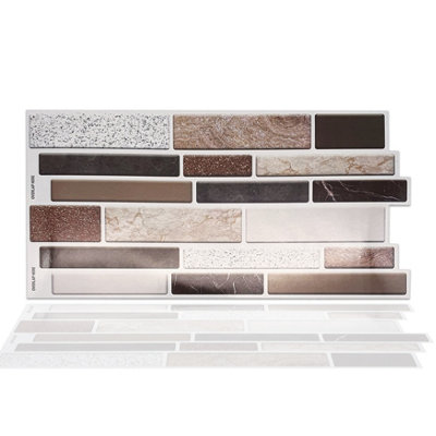 Walplus Golden Stone Brown And Beige Peel and Stick Wall 2D Tiles Stickers - 48Pcs Self Adhesive Stick on Tiles for Kitchen