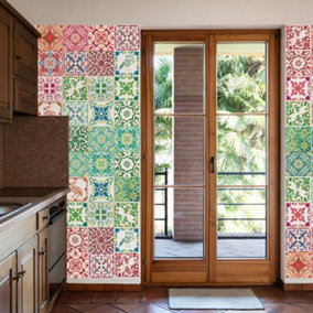 Walplus Green and Red Vintage Combo Mix Tile Stickers