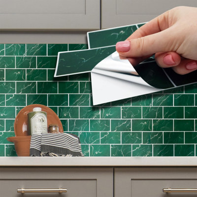 Walplus Green Marble Metro Flat 2D Tile Stickers 12 Pcs Price Comparisons | Compare The Build