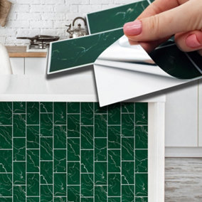 Walplus Green Marble Metro Flat 2D Tile Stickers Multipack 48Pcs