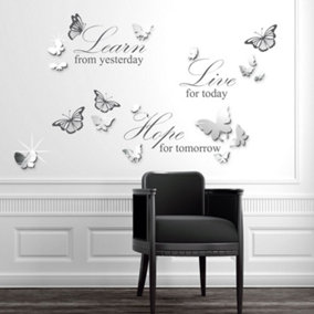 Walplus Grey Live Learn Hope and Butterflies Mirror Sticker
