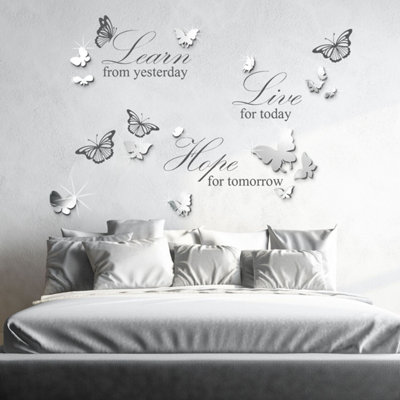 Walplus Grey Live Learn Hope and Butterflies Mirror Sticker