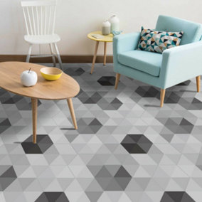 Walplus Grey Shaded Triangles Hexagon Floor Tiles Stickers, Home Decorations DIY
