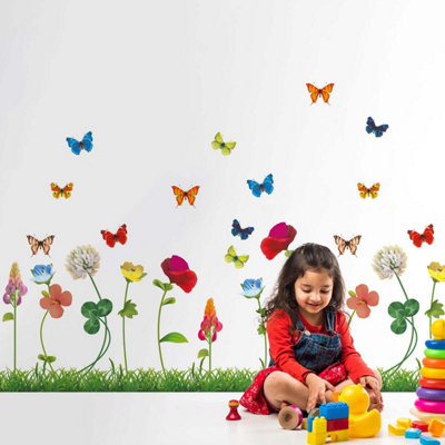 Walplus Happy Garden With Butterflies Kids Sticker PVC Multicoloured
