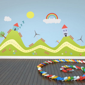 Walplus Happy Hills Wall Stickers Decoration Mural Nursery Children Decal 90Cm X 80Cm Kids Sticker PVC Multicoloured