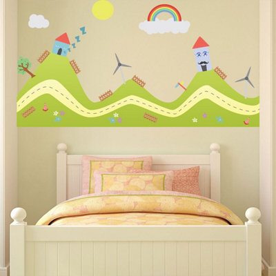 Walplus Happy Hills Wall Stickers Decoration Mural Nursery Children Decal 90Cm X 80Cm Kids Sticker PVC Multicoloured