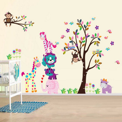 Walplus Happy Zoo Animals Wall Stickers Kids Nursery Children Decals