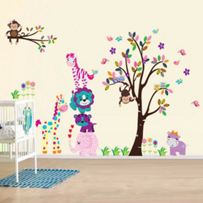 Walplus Happy Zoo Animals Wall Stickers Kids Nursery Children Decals Bedroom Decoration Kids Sticker PVC Multicoloured