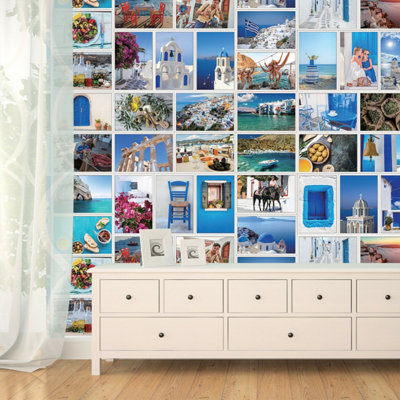 Walplus HD Greece Collage Mural Self-adhesive Wallpaper Home Decorations 180cm x 120cm