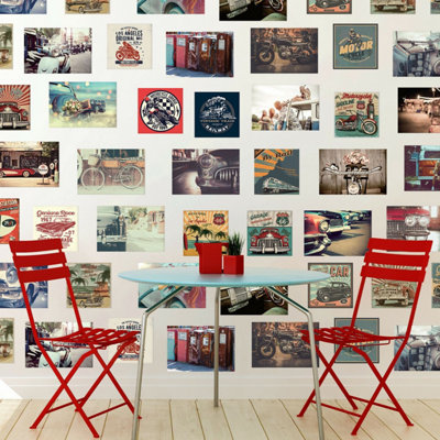 Walplus HD Vintage Vehicle Collage Mural Decals Home Self-adhesive Wallpaper 180x120cm - 3
