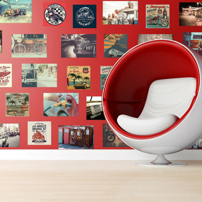 Walplus HD Vintage Vehicle Collage Mural Decals Home Self-adhesive Wallpaper 180x120cm - 5