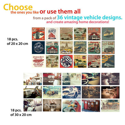 Walplus HD Vintage Vehicle Collage Mural Decals Home Self-adhesive Wallpaper 180x120cm - 6