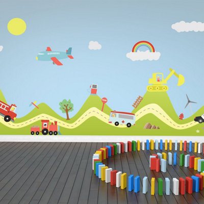 Walplus Hill Transport Cars Home Family Decoration Wall Sticker Mural Art 180Cm X 120Cm Kids Sticker PVC Multicoloured