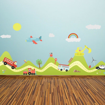 Walplus Hill Transport Cars Home Family Decoration Wall Sticker Mural Art 180Cm X 120Cm Kids Sticker PVC Multicoloured