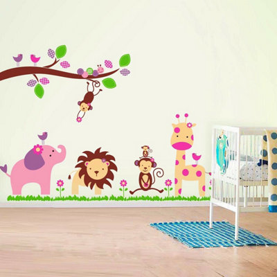 Walplus Huge Elephant And Friends Wall Sticker Art Decoration Bedroom Decals Living Room Kids Sticker PVC Multicoloured