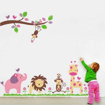 Walplus Huge Elephant And Friends Wall Sticker Art Decoration Bedroom Decals Living Room Kids Sticker PVC Multicoloured