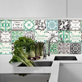 Walplus Hunter Green and Grey Combo Mix Tile Stickers