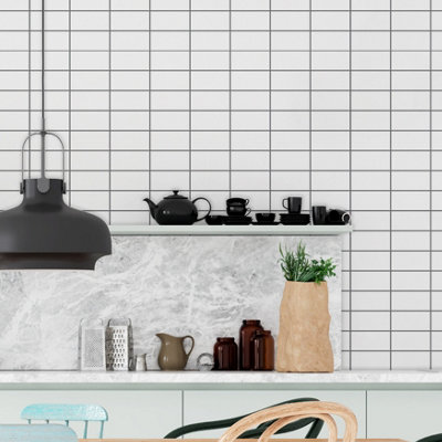 Walplus Insta Kitchen Peel and Stick on Tiles - 36 Pieces 30x15cm Self Adhesive 3D Wall Tile Stickers White