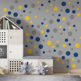 Walplus Large Polka Dots Blue, Grey & Yellow Kids Sticker PVC