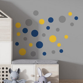 Walplus Large Polka Dots Blue, Grey & Yellow X 2 Kids Sticker PVC Blue, Grey, Yellow