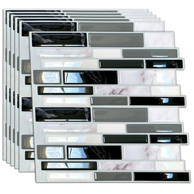 Walplus Light and Dark Marble Glossy Peel and Stick Wall Tiles Sticker 12Pcs Self Adhesive Stick on Tiles for Kitchen 30.5x15.4cm Price Comparisons | Compare The Build