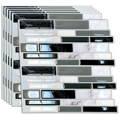 Walplus Light and Dark Marble Glossy Peel and Stick Wall Tiles Sticker - 36Pcs Adhesive Stick on Tiles for Kitchen 30.5x15.4cm Price Comparisons | Compare The Build