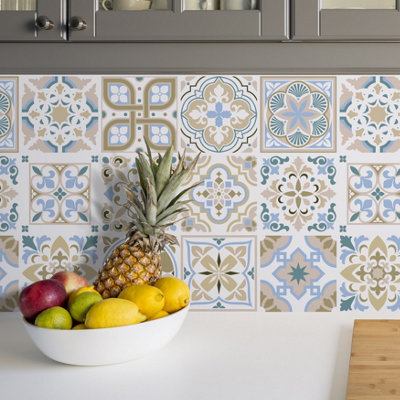 Walplus Light Sapphire and Parchment Traditional Peel and Stick Wall ...