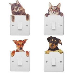 Walplus Light Switch Pet Sticker With Dog And Cat Wall Stickers, Decals, Diy Artkids Sticker PVC Black