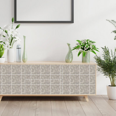 Walplus Limestone Azulejo Mosaic Peel and Stick Wall Tiles Sticker - 24Pcs Self Adhesive Stick on Tiles for Kitchen 15x15cm