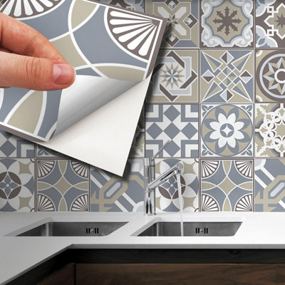 Walplus Limestone Spanish Peel and Stick Wall Tiles Sticker - 24Pcs Self Adhesive Stick on Tiles for Bathroom & Kitchen