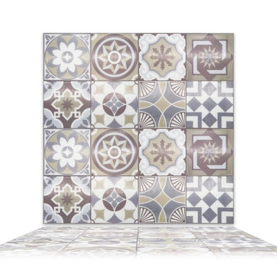 Walplus Limestone Spanish Peel and Stick Wall Tiles Sticker Mix - 48Pcs Self Adhesive Stick on Tiles for Kitchen (15.4x15.4) PVC