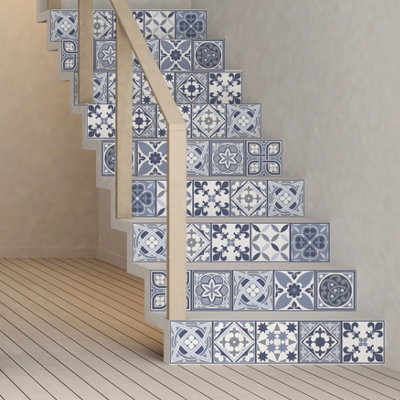 Walplus Lisbon Blue Mosaic Peel and Stick Wall Tiles Sticker - 24Pcs 15x15cm Self Adhesive Stick on Tiles