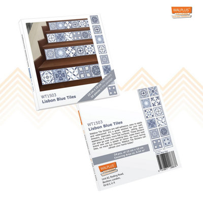 Walplus Lisbon Blue Mosaic Peel and Stick Wall Tiles Sticker - 24Pcs 15x15cm Self Adhesive Stick on Tiles