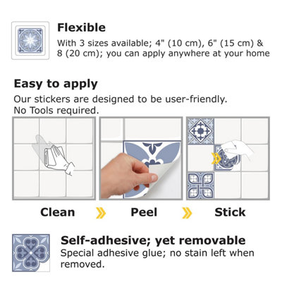 Walplus Lisbon Blue Mosaic Peel and Stick Wall Tiles Sticker - 24Pcs 15x15cm Self Adhesive Stick on Tiles