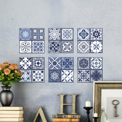 Walplus Lisbon Blue Tile Stickers Tiles Backsplash for Kitchen,Room PVC