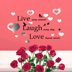 Walplus Live Laugh Love and Romantic Hearts Mirror Sticker