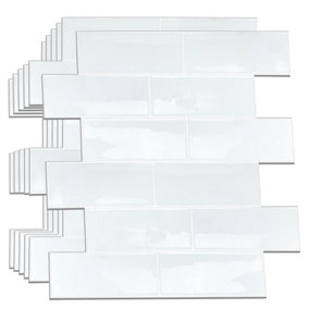 Walplus London Minimalist Brilliant All-White 3D Tile Stickers Multipack 24pcs