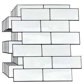Walplus London Minimalist Brilliant White 3D Tile Stickers Multipack 36pcs