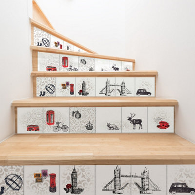 Walplus Londoner Peel and Stick Wall Tiles Sticker - 24Pcs Self Adhesive Stick on Tiles for Kitchen 15x15cm