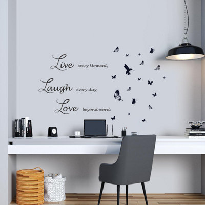 Wandaufkleber 'Live Laugh Love' – Abnehmbar, Selbstklebend, 1x0,7 M, Schwarz, Für DIY-Deko Im Wohn- Oder Schlafzimmer