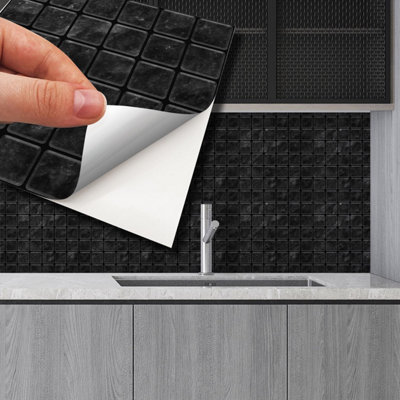 Walplus Lux Touch Dark Marble Peel and Stick Wall Tiles - 24Pcs Self Adhesive Vinyl Tiles for Bathroom & Kitchen Splashback
