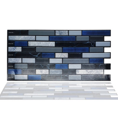 Walplus Lux Touch Grey And Blue Marble Peel and Stick Wall 2D Tiles Stickers - 48Pcs Self Adhesive Stick on Tiles for Kitchen